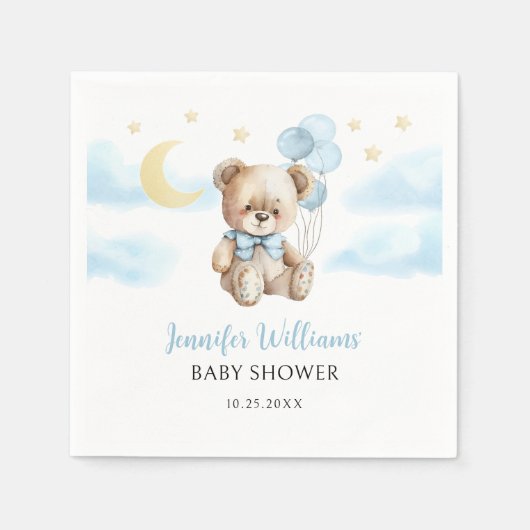 Schattigee Teddy Bear Ballon Baby shower Papieren Servet (Voorkant)