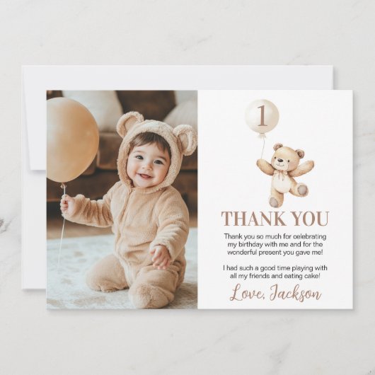 Schattigee Teddy Bear Balloon Beary Verjaardagsfot Bedankkaart (Voorkant)