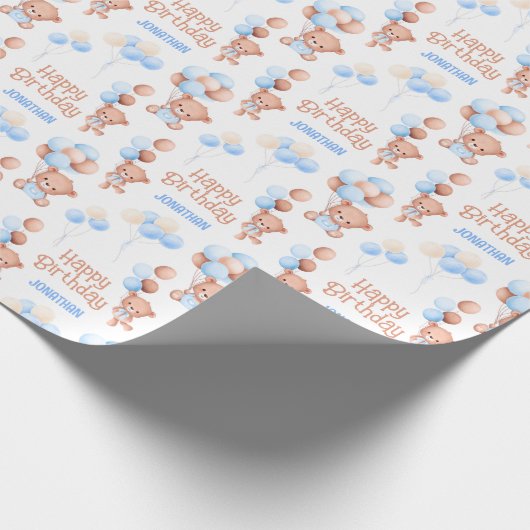 Schattigee Teddy Bear Balloon Kids Verjaardag Cadeaupapier (Hoek)