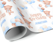 Schattigee Teddy Bear Balloon Kids Verjaardag Cadeaupapier (Rol Hoek)