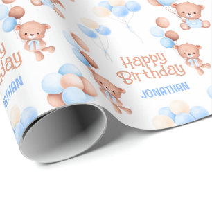 Schattigee Teddy Bear Balloon Kids Verjaardag Cadeaupapier