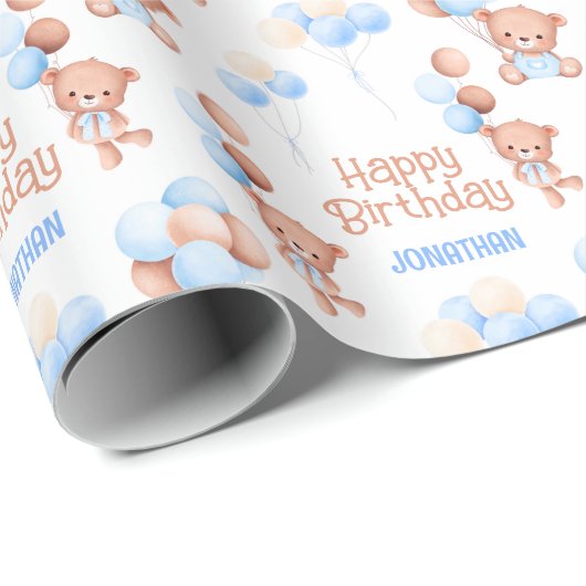 Schattigee Teddy Bear Balloon Kids Verjaardag Cadeaupapier (Rol Hoek)