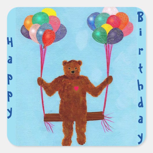 Schattigee Teddy Bear Balloons Verjaardag Stickers (Voorkant)