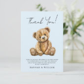 Schattigee Teddy Bear Blue Baby Boy Baby shower Bedankkaart (Staand voorkant)