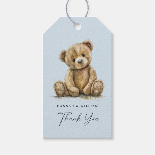 Schattigee Teddy Bear Blue Baby Boy Baby shower Cadeaulabel (Voorkant)