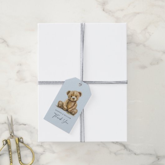 Schattigee Teddy Bear Blue Baby Boy Baby shower Cadeaulabel (Met Touw)