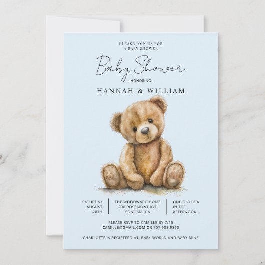 Schattigee Teddy Bear Blue Baby Boy Baby shower Kaart (Voorkant)