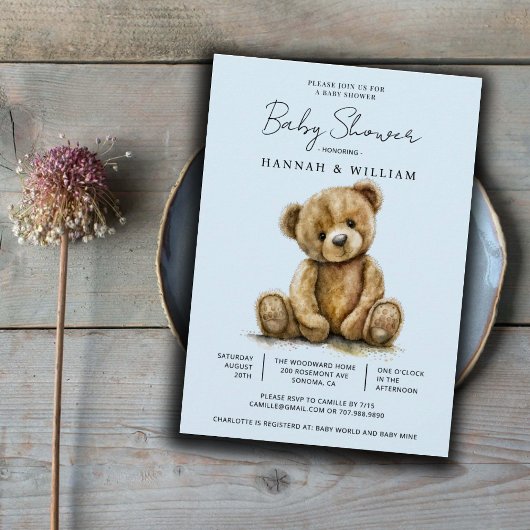 Schattigee Teddy Bear Blue Baby Boy Baby shower Kaart