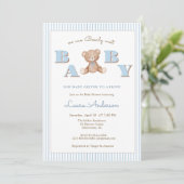 Schattigee Teddy Bear Blue Boy Baby shower Kaart (Staand voorkant)