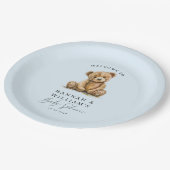 Schattigee Teddy Bear Blue Boy Baby shower Papieren Bordje (Gekanteld)