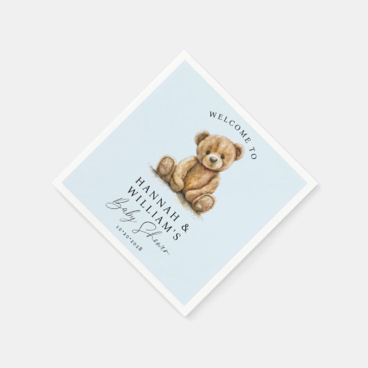 Schattigee Teddy Bear Blue Boy Baby shower Servet (Hoek)