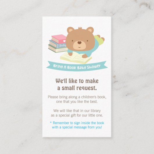 Schattigee Teddy Bear Boek Baby shower Boek Aanvra Informatiekaartje (Voorkant)