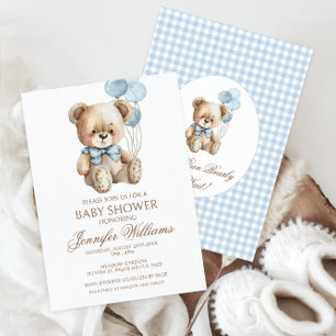 Schattigee Teddy Bear Bow Balloon Baby Boy Shower Kaart