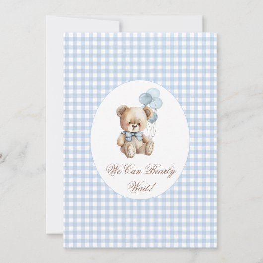 Schattigee Teddy Bear Bow Balloon Baby Boy Shower Kaart (Achterkant)
