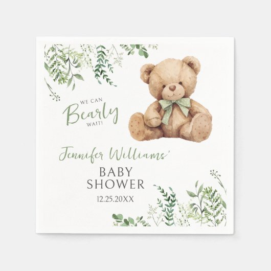 Schattigee Teddy Bear Bow Greenery Baby Boy Douche Servet (Voorkant)