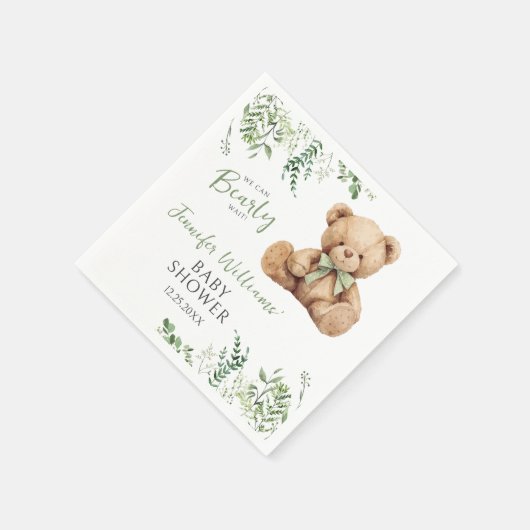 Schattigee Teddy Bear Bow Greenery Baby Boy Douche Servet (Hoek)