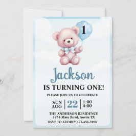 Schattigee Teddy Bear Boy Verjaardagsfeestje Kaart