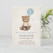 Schattigee Teddy Bear Boy Verjaardagsfeestuitnodig Kaart (Staand voorkant)
