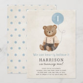 Schattigee Teddy Bear Boy Verjaardagsfeestuitnodig Kaart (Voorkant / Achterkant)