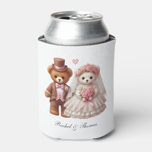 Schattigee Teddy Bear bruid en bruidegom bruiloft Blikjeskoeler (Blikje Voorkant)