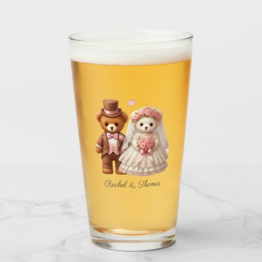 Schattigee Teddy Bear bruid en bruidegom bruiloft Glas (Voorkant gevuld)