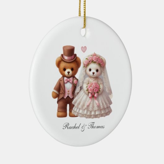 Schattigee Teddy Bear bruid en bruidegom bruiloft Keramisch Ornament (Rechts)