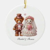Schattigee Teddy Bear bruid en bruidegom bruiloft Keramisch Ornament (Voorkant)
