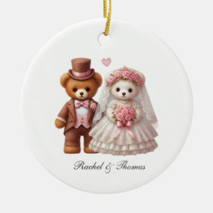 Schattigee Teddy Bear bruid en bruidegom bruiloft Keramisch Ornament