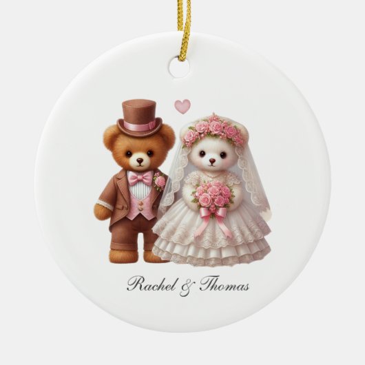 Schattigee Teddy Bear bruid en bruidegom bruiloft Keramisch Ornament (Voorkant)