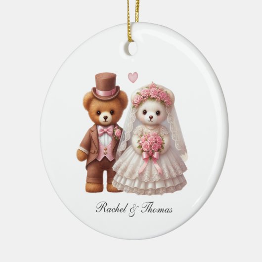 Schattigee Teddy Bear bruid en bruidegom bruiloft Keramisch Ornament (Links)
