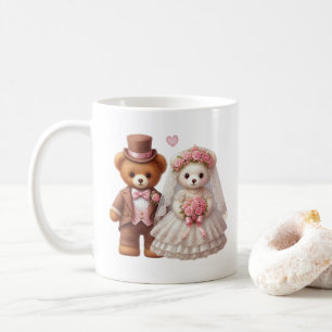 Schattigee Teddy Bear bruid en bruidegom bruiloft Koffiemok