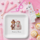 Schattigee Teddy Bear bruid en bruidegom bruiloft Papieren Bordje (Feest)