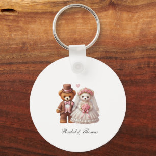 Schattigee Teddy Bear bruid en bruidegom bruiloft Sleutelhanger