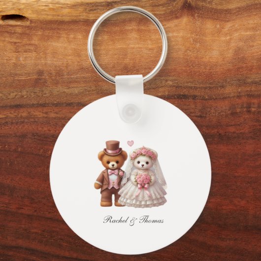 Schattigee Teddy Bear bruid en bruidegom bruiloft Sleutelhanger (Voorkant)