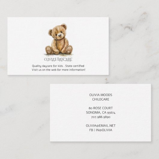Schattigee Teddy Bear Cub Kinderopvang Visitekaart Visitekaartje (Voorkant / Achterkant)
