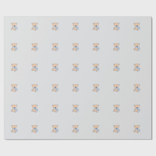 Schattigee Teddy Bear Gift Wrap in Pastel Blue Cadeaupapier (Vlak)