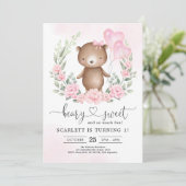 Schattigee Teddy Bear Girl Verjaardag Heart Balloo Kaart (Staand voorkant)