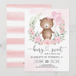 Schattigee Teddy Bear Girl Verjaardag Heart Balloo Kaart