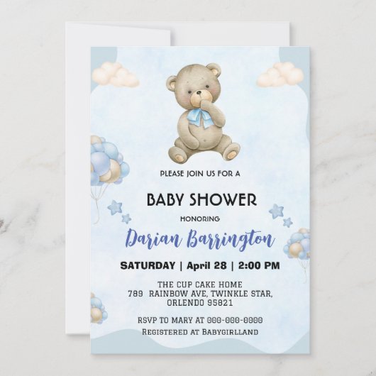 Schattigee teddy Bear gradient ballon baby boy sho Kaart (Voorkant)