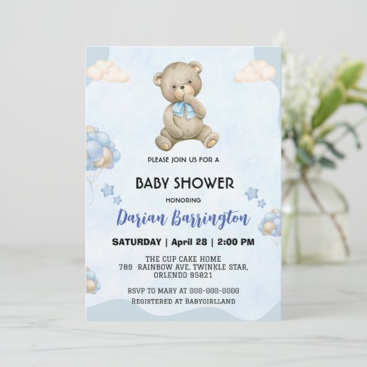 Schattigee teddy Bear gradient ballon baby boy sho Kaart (Staand voorkant)