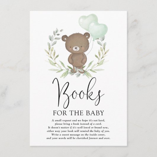 Schattigee Teddy Bear Greenery Neutrale Boeken voo Informatiekaartje (Voorkant)