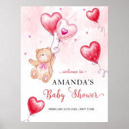 Schattigee Teddy Bear Heart Balloon Baby shower We Poster