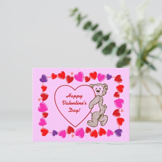 Schattigee Teddy Bear Heart Kind Valentijnsdag Feestdagenkaart (Staand voorkant)