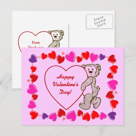 Schattigee Teddy Bear Heart Kind Valentijnsdag Feestdagenkaart (Voorkant / Achterkant)