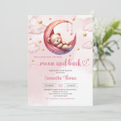 Schattigee Teddy Bear Moon en Back Girl baby showe Kaart (Staand voorkant)
