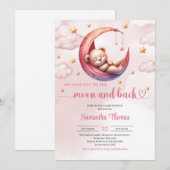 Schattigee Teddy Bear Moon en Back Girl baby showe Kaart (Voorkant / Achterkant)