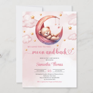 Schattigee Teddy Bear Moon en Back Girl baby showe Kaart