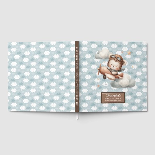 Schattigee Teddy Bear Pilot Baby shower Gastboek B Gastenboek (Volledig)
