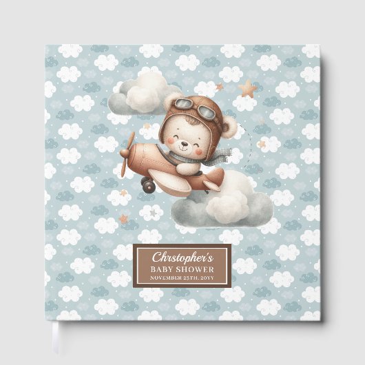Schattigee Teddy Bear Pilot Baby shower Gastboek B Gastenboek (Voorkant)