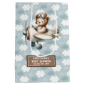 Schattigee Teddy Bear Pilot Baby shower Party Favo Medium Cadeauzakje (Achterkant)